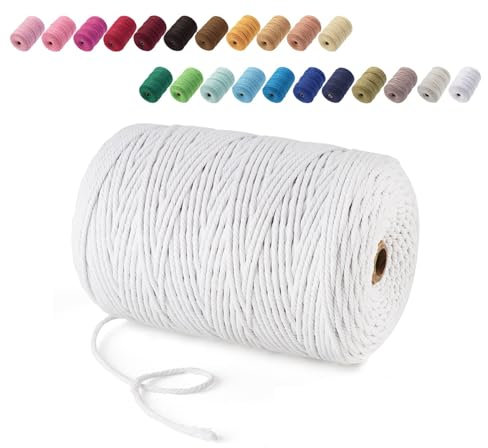 Makramee Garn 3 mm x 300 m Natürliche Baumwolle Garn, Weiße Schnur Kordel-Strickarbeiten Makramee Wandbehang, zum DIY Dekoratives Basteln Wand Aufhängung Pflanze Aufhänger Häkelgarn