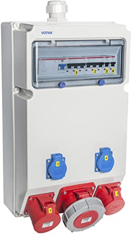 VOTHA® Wandverteiler - verdrahtetWEIMAR mit FI-Schalter Steckdose 230 V~ 3, CEE 16 A, 400 V~ 1, LS 16 A, 1-polig, C 3, CEE 63 A, 400 V~ ohne