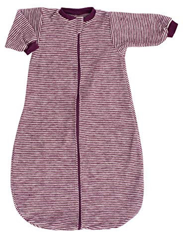 Lilano, Schlafstrampler Schlafsack Mit Arm, 100% Wollfrottee Flausch (kbT) (50-56, Beere Geringelt)