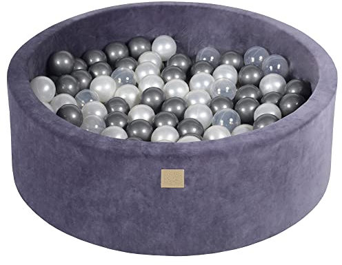 MEOWBABY Piscine à Balle pour bébé – Piscine à balles Douce en Velours 90x30cm avec 200 balles – Fosses a Boules pour Enfants, Bleu Gris