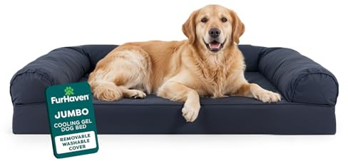 Furhaven Cooling Gel Dog Bed for Large Dogs w/ Removable Bolsters & Washable Cover, For Dogs Up to 95 lbs - Quilted Sofa - Iron Gray, Jumbo/XL
