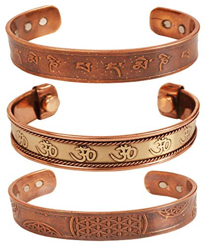 Touchstone Handgefertigt von erfahrenen indischen Kunsthandwerkern. Robustes, hochwertiges Kupfer. Peace Celtic Om Namah Shiva Mani Padme Hom Chakra Mediation. Magnetische 3 Armbänder.