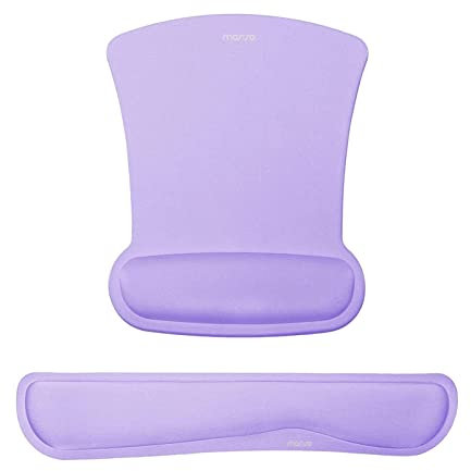 MOSISO Wrist Rest Support for Mouse Pad & Keyboard Set, Ergonomic Mousepad Non-Slip Base Home/Office Pain Relief & Easy Typing Cushion with Neoprene Cloth & Raised Memory Foam, Light Purple