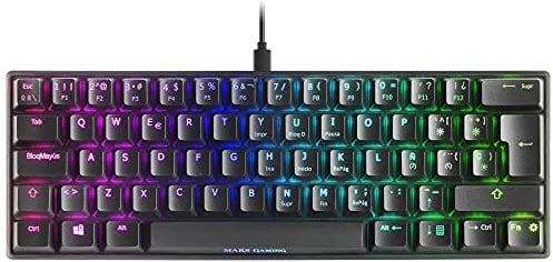 Mars Gaming MKMINIBES, Teclado Mecánico Ultra-Compacto, Full RGB Chroma, Switch OUTEMU Pro Azul, Negro, Idioma Español