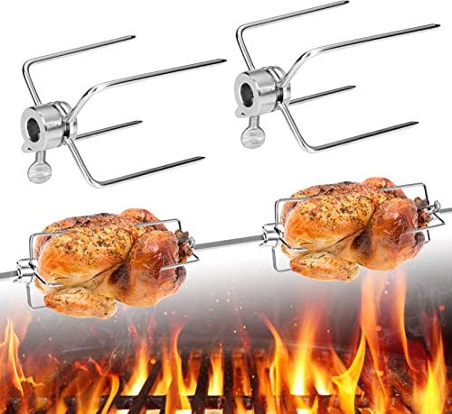 XMTECH 2 pinzas de carne para brochetas giratorias, de acero inoxidable, herramientas barbacoa, para brochetas de barbacoa, pollos, pinzas multifuncionales