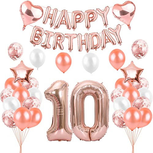 HCRXVV Rosegold 10 Geburtstag Mädchen Party Deko Set 10.Luftballons Geburtstag Teenager Mädchen Happy Birthday Girlande Geburtstagsdeko für 10 Jahre Geburtstagsluftballons