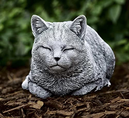 OLOMA Large Sleeping cat statue for home and garden Concrete cat figurine Gray cat sculpture Pet memorial decor Realistic cat figure