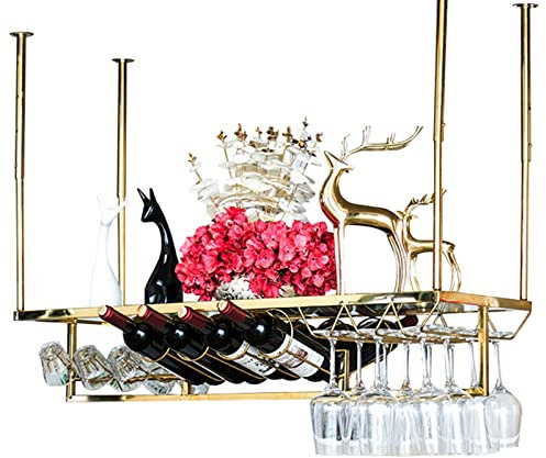 V3VOGUE Metall Decke Weinregale Lagerung, Weinflaschenhalter Mit Goblet Halter, Höhenverstellbarer, Hängender Weinglashalter, Decke Floating Wine Shelf Becher Stemware Racks 100cm 150cm