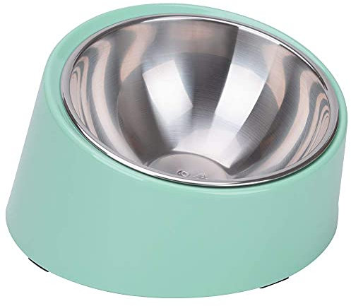 SuperDesign Mess Free 15° Slanted Bowl for Dogs and Cats, Tilted Angle Bulldog Bowl Dog Feeder, Non-skid & Non-spill, Easier to Reach Food S/0.5 Cup Teal