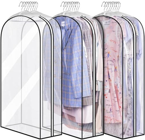 MISSLO Klare Anzugtasche Kleidersack 100cm Kleiderhüllen, Kleiderschutzhülle mit seitlichem Reißverschluss Anzugschutzhüllen für Mäntel, Shirts, Kleider Schrank Lagerung, 3 Stück