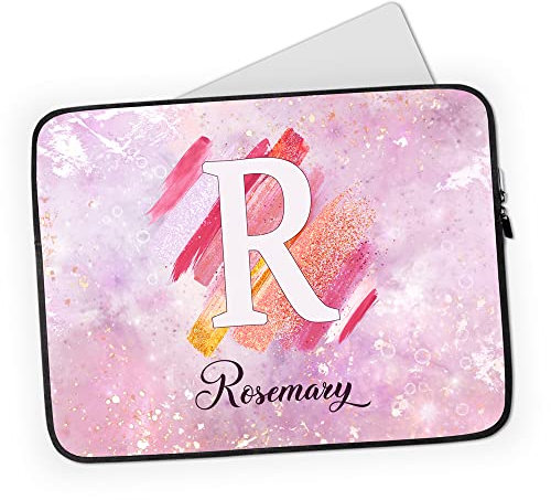 Personalised Any Name Marble Glitter Effect Design Laptop Case Sleeve Tablet Bag Chromebook Ladies Gift (14-15 inch)