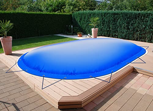 AirDeluxe Ovale aufblasbare Poolplane Schwimmbad Abdeckung aus LKW-Plane - stabile Winter Poolabdeckung (4,50m x 2,50m, Blau)