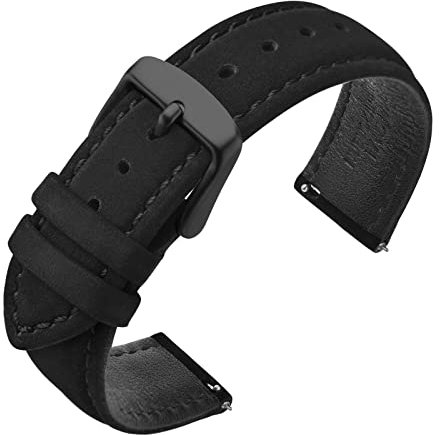 ANNEFIT Uhrenarmbänder für Herren 22mm mit Schwarz Schnalle, Vintage Nubuk Wildleder Weiches Leder mit Schnellverschluss (Schwarz)
