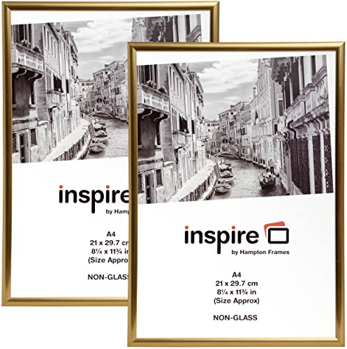 Hampton Frames Backloader A4 Picture Frame 2 Pack, Gold, Acrylic Front | Easy-Open Design, Lightweight | For Posters, Photos, Certificates, Wall Display