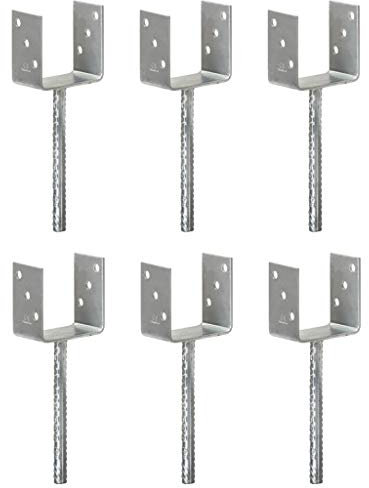 vidaXL 6X Pfostenträger U-Pfostenträger Riffeldolle Pfostenschuh Pfostenanker Anker Dolle Feuerverzinkt Silbern 10x6x30cm Verzinkter Stahl
