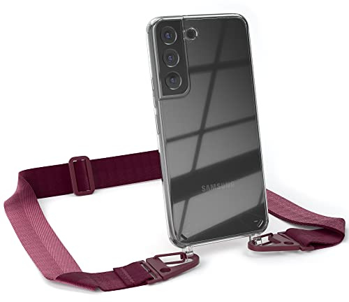 EAZY CASE - Hülle mit Band kompatibel mit Galaxy S22 5G Handyhülle mit Umhängeband Silikonhülle Transparent Schutzhülle Handykette zum Umhängen Handykordel Smartphone in Beere - Clips Beere