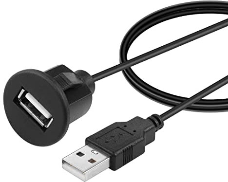 YACSEJAO USB Flush Mount Cable USB 2.0 Dashboard Panel Dash Mount Extension Cable with Buckle for Car Truck Boat Motorcycle Dashboard, 1m
