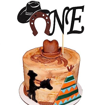 Arthsdite Cowboy Cake Topper für 1 Geburtstag - Erster Geburtstag Cowboy Cowgirl Tortendeko Mein erster Rodeo Cake Topper Beste Cowboy Party Dekoration für Baby - Schwarz Glitzer