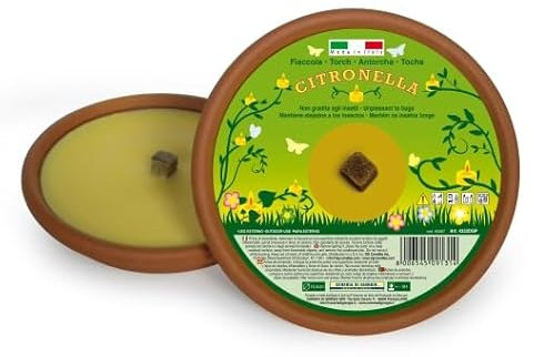 Fiaccola in Coccio alla Citronella di Java – 100% Naturale – Anti Zanzare e Insetti – Ø 11 cm – Durata 2,5 Ore – Cereria Di Giorgio