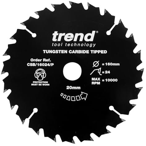 Trend Lame de Scie Circulaire en PTFE pour Bois, 160 mm de Diamètre, 20 mm d'Alésage, 24 Dents, TCT, 2,2 mm de Trait de Scie, CSB/16024/P