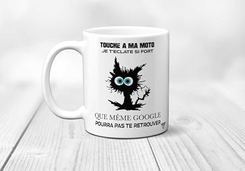 SUPER FABRIQUE Mug/Tasse en céramique Chat Fou, Touche pas à ma moto, imprimée en France