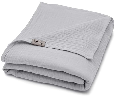 hutch&putch Premium Musselin-Sommerdecke Josephin - Ultra leichte Sommerbettdecke aus 100% Bio-Baumwolle ​​- Sommer Bettdecke - Baumwolldecke weich & atmungsaktiv (Light Grey)