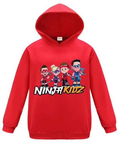 Forlcool Ninja Kidz Merch Boys Hoodie Kids Cotton Hooded Top 3-13 Years (Red,7-8 Years,7 Years,8 Years)