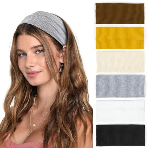 Stirnbänder Damen Elastische Breite Haarband Boho Weiche Stirnband Sport Yoga Mode Haarschmuck 6 Stück