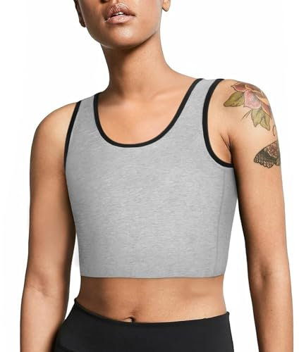 Junlan Women Transgender Tomboy FTM Elastic Chest Binder Bra Pullover Tank Top(Grey,S)