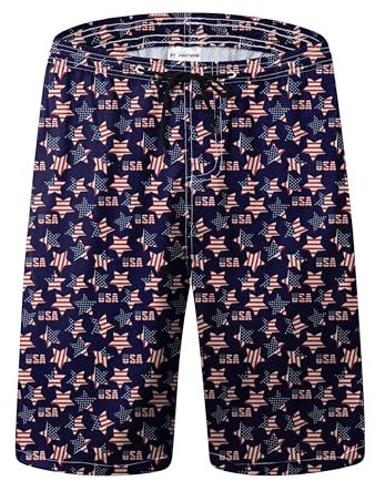 FT FENTENG Herren-Badehose, schnell trocknend, Boardshorts mit Netzfutter, atmungsaktiv, Surf-Strand-Shorts, Badebekleidung, Patriotische USA-Flagge, S