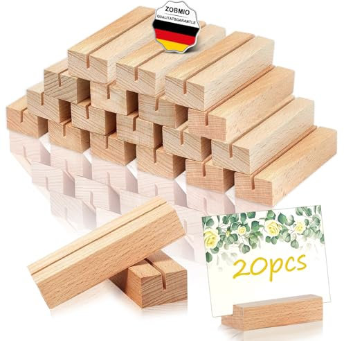 ZOBMIO Lot de 20 Porte Menu Mariage, Support Bois en Bois de Pin Naturel, Porte Carte Bois Réutilisable, Porte Menu pour les Cartes de Vœux de Noël, les Mariages et les Fêtes D'Anniversaire