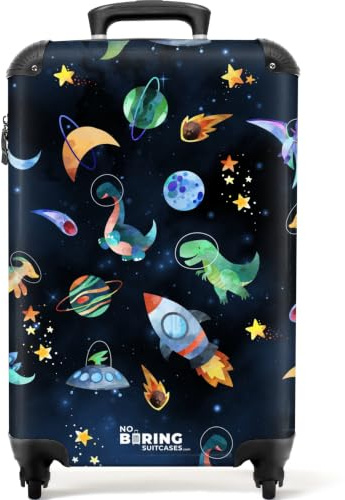 NoBoringSuitcases© Valise Enfant, Valise Cabine, Valise Enfant Garcon, | 55x35x25 cm - Bagages Enfant, Valise Enfant Roulette, Valises, Valise Garcon, Valise Cabine (Dinos, espace - Bleu foncé)