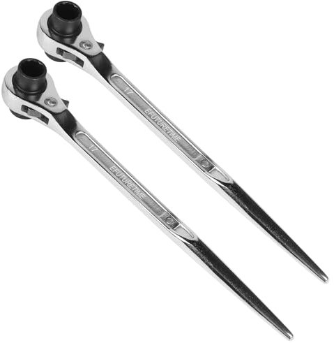 efuturetime 2pcs Llave de Andamio, Juego Reversible de Carraca de Andamio, 17/19mm + 19/22 mm Carraca Mango Recto, Carraca de Andamio de Cr-V, Plata