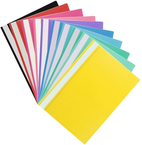 CYEER 100 Pcs A4 Project Folder, Plastic Project Folders A4 Presentation Folders Report Document Organiser Holder Plastic Wallet File Folders with Clear Cover and 2 Prongs,10 Colours