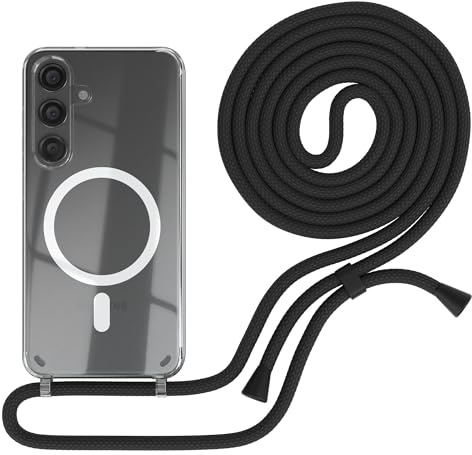 EAZY CASE - Handykette kompatibel mit Samsung Galaxy S24 Kette zum Umhängen Stoßfest Handyhülle für Galaxy S24 Silikon Hülle mit Band Handytasche Transparent als Fallschutz in Schwarz - Clips Schwarz