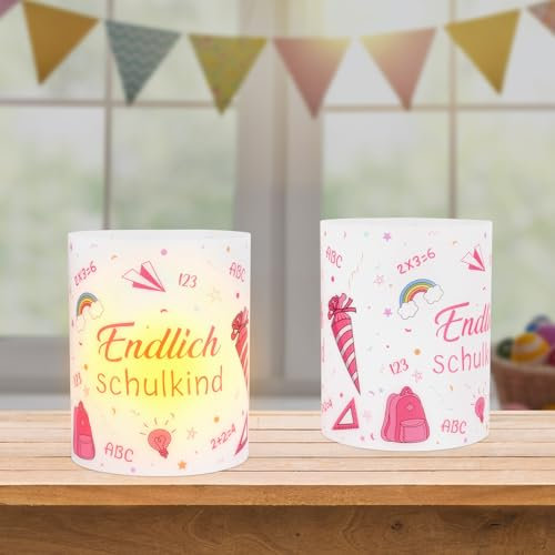 Lemicin Windlicht Einschulung Deko Mädchen - 15 Rosa Windlichter Tischdeko Einschulung Schulanfang Endlich Schulkind Deko