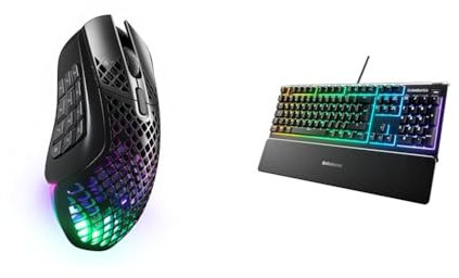 SteelSeries Aerox 9 Wireless - RGB Gaming-Mouse mit Öffnungen in der Oberfläche & Apex 3 - Gaming Tastatur - 10-Zonen RGB-Beleuchtung