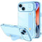 LLZ.COQUE for iPhone 14 Case, Luxury Plating Love-Heart Wave Frame Shape Design, Adjustable Hand Strap Stand Cover, Shockproof Bumper Girls Women Phone Case for iPhone 14, Blue