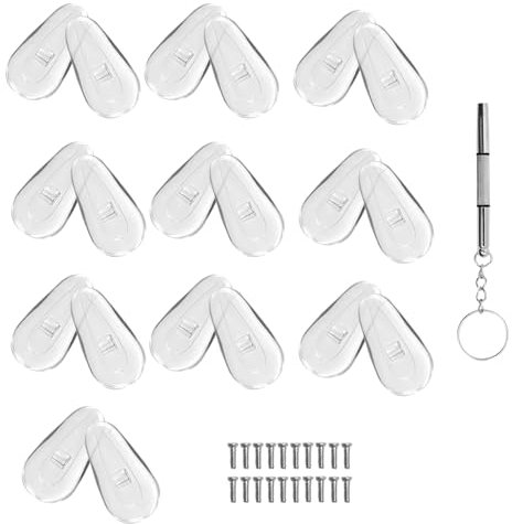 10 Pairs Glasses Nose Pads, Screw-in Silicone Nose Pads Spectacle Repair Kit Anti Slip Eye Glasses Nose Pads Include Screws and Micro Screwdriver for Full Frame Glasses Sunglasses Reading Glasses