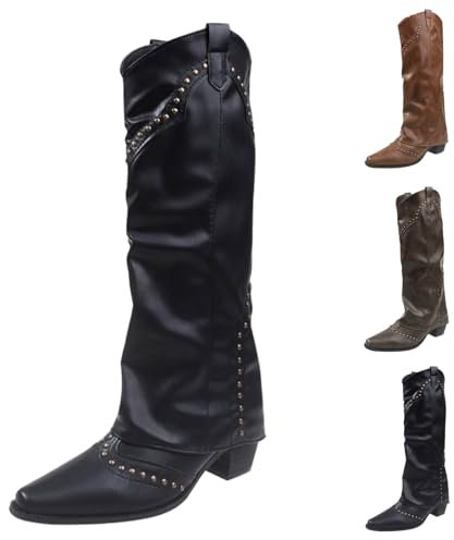 Stivali Alti Donna con Tacco Texani Western Scarponcini Tacco Medio Stivali Texani Donna con Tacco Bassi Scarponcino a Punta Stivali Donna Indianini Boots Cerniera da Cowboy Cowgirl Tronchetti