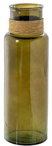 DRW Jarron de Suelo de Cristal Yea Marron y Natural 15x15x45 cm