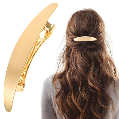 Haarspangen für Damen, Französische Haarspange Groß Retro Automatisch Gold Haarspangen Damen Dünnes Haar Gold Haarschmuck Barrette Clip für Frauen und Mädchen Feines Dickes Haar Spangen Haare
