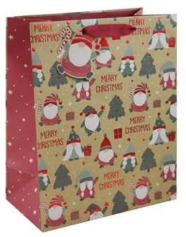 Eurowrap Brown Kraft Paper Merry Bag with Gift Tag - Medium - Eco Friendly Fully Recyclable - Christmas, Xmas, Festive Gift Bag