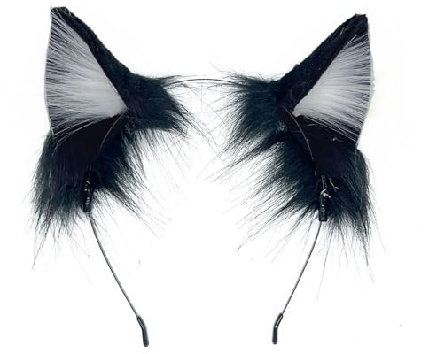 Blooshow Damen Katze Ohren Haarband Simulation Tier Ohren Nette Katze Cos Stirnband (Schwarz Weiß)