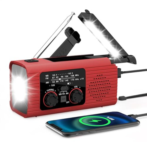 Wpsagek Handkurbelradio, Solarbetriebenes Handkurbelradio | Tragbares AM/FM/NOAA-Radio,SOS-Alarmradio, 3-Wege-Aufladung, Survival-Radio, Powerbank für Ausflüge, Camping, Wandern, Rucksackreisen,