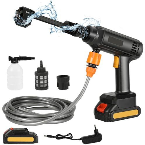 Nettoyeur Haute Pression Rechargeable, Nettoyeur Haute Pression Portable 60 Bars, Buse 6-en-1, 3 Niveaux d'eau Réglables, pour Le Nettoyage du Sol de La Voiture Jardin Piscine (Option 1)