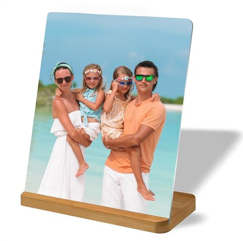 CUSTART Custom Metal Photo Prints Personalized Picture Gifts with Natural Bamboo Base for Family, Friends and Lovers (Vertical)