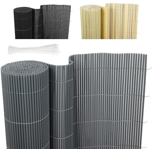 Ribelli® PVC Sichtschutzmatte, Sichtschutzzaun ohne Bohren, Sichtschutz Zaun mit Kabelbindern, Windschutz Wetterfest für Garten, Balkon und Terrasse (80 x 400 cm, Grau)