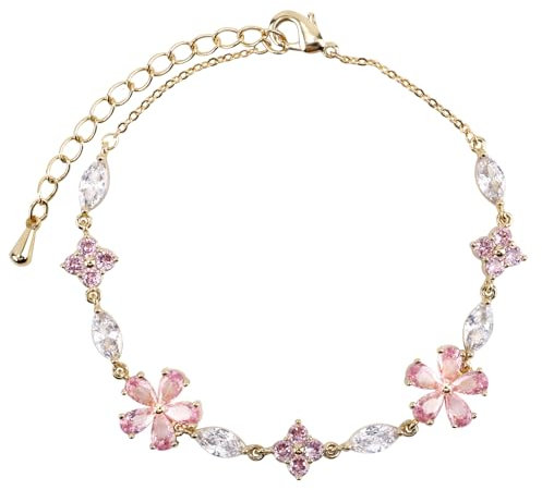 Mikovivi Bracciale con Fiori di Ciliegio, Gioielli Fiori Regolabile in Oro Bracciale di Ciliegio in Cristallo Rosa Accessori per Gioielli con Petali Scintillanti per Donna