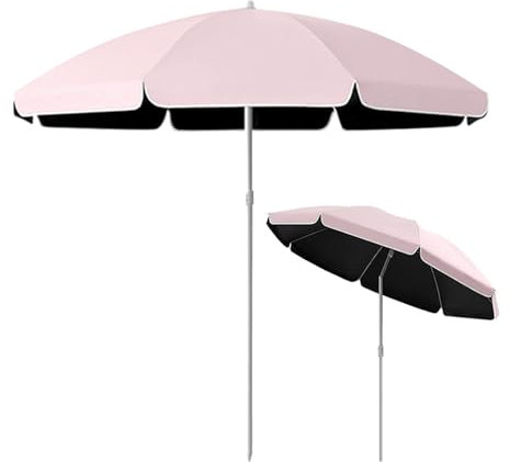 Générique 155/180/200 cm Parasol de Plage Inclinable Rose, Portable Parasol de Jardin Protection UV50+, Léger Parasol de Terrasse avec Sac de Transport, Imperméable(6.6ft/200cm)
